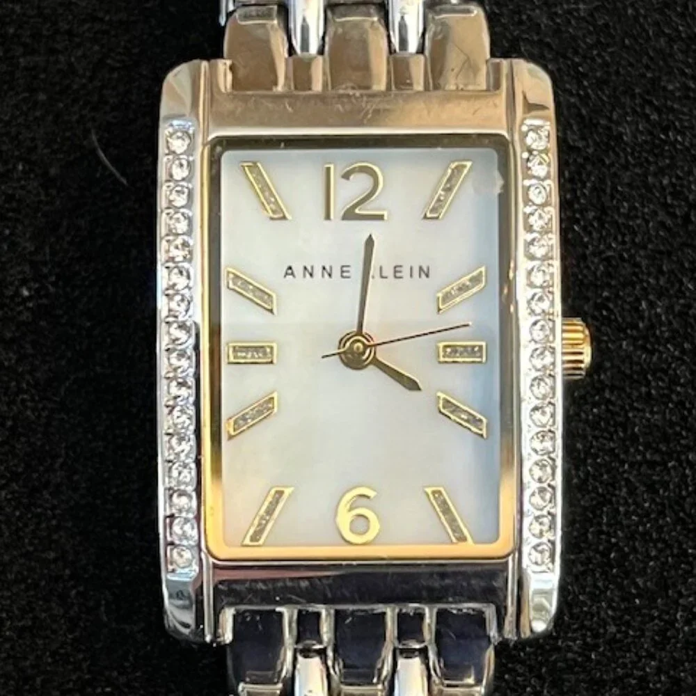 ANNE KLEIN | White Dial Crystals on each side-NEW Battery